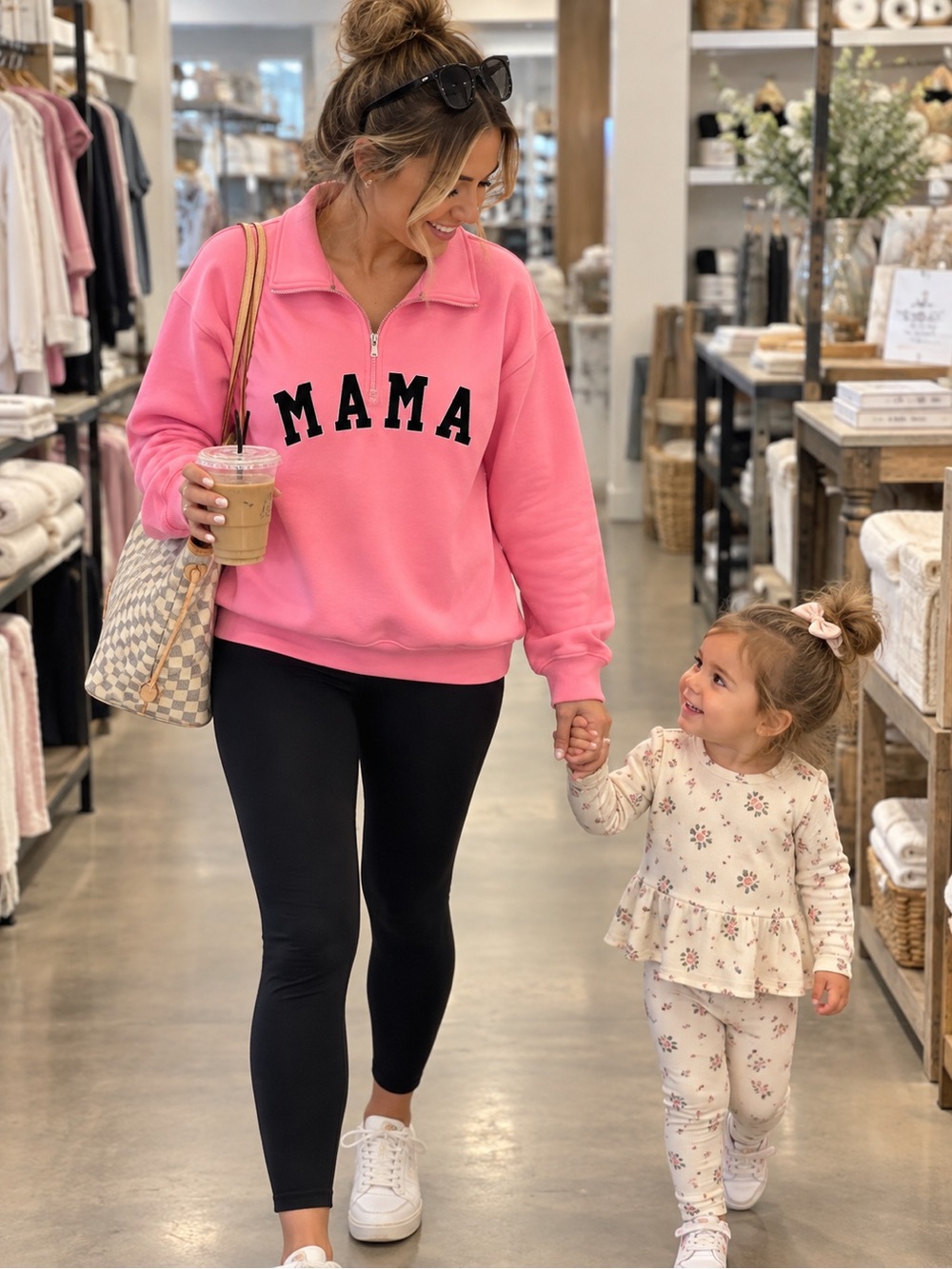 Women's Pink Half-Zip 'MAMA' Pullover Sweatshirt